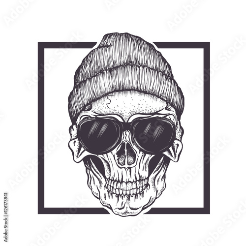 Hipster skull sunglasses and hat