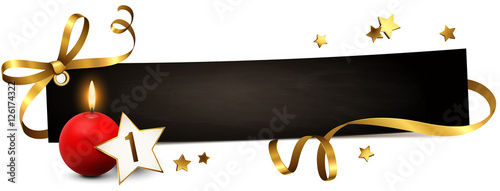 Erster Advent - Schild mit Kerze, goldener Schleife und Stern Dekoration