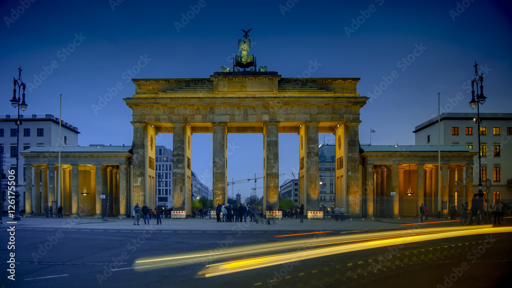 BERLIN, GERMANY - circa 2016: Tourists in front of the Brandenburg Gate.