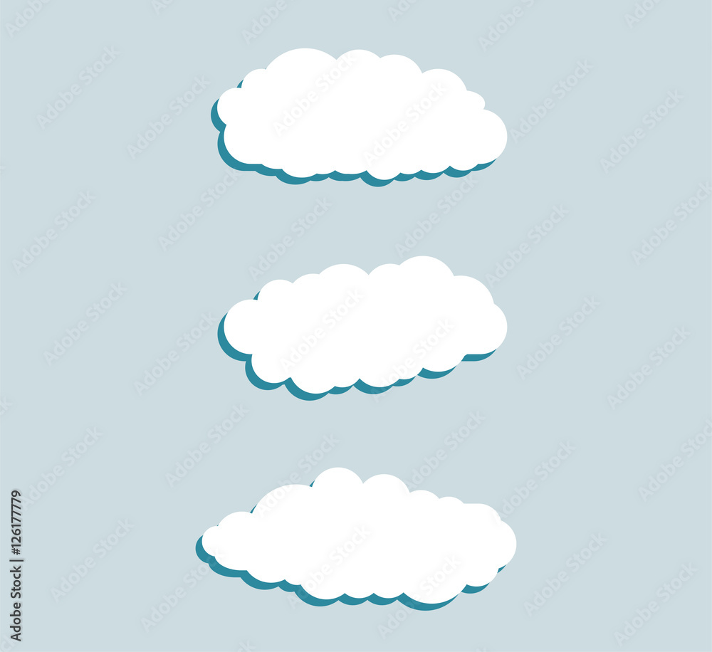Set of white sky, clouds. Cloud icon, cloud shape. Set of different clouds. Collection of cloud icon, shape, label, symbol. Graphic element. design element for logo, web and print