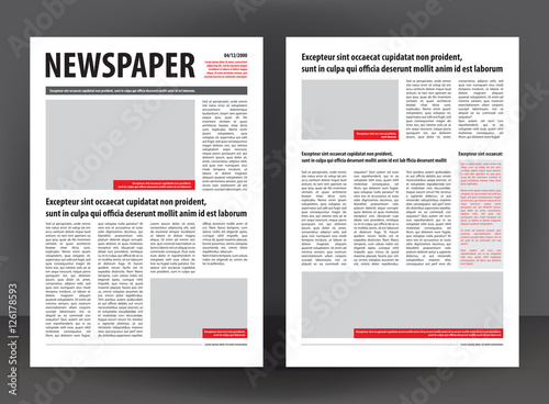 Vector empty newspaper print template design with red and black elements
