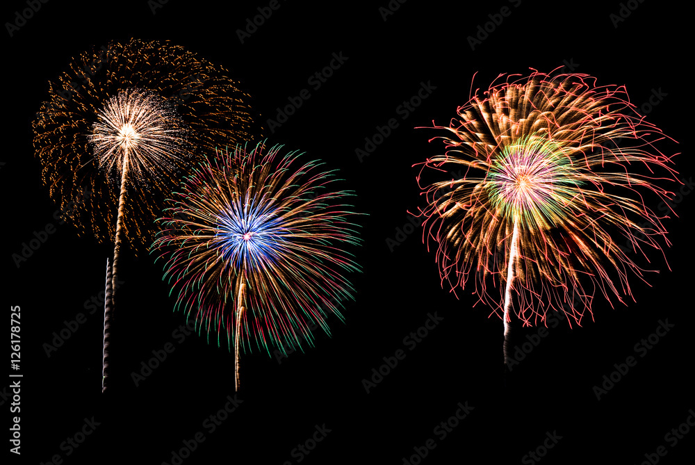 Christmas firework set on black background Christmas firework set on black background