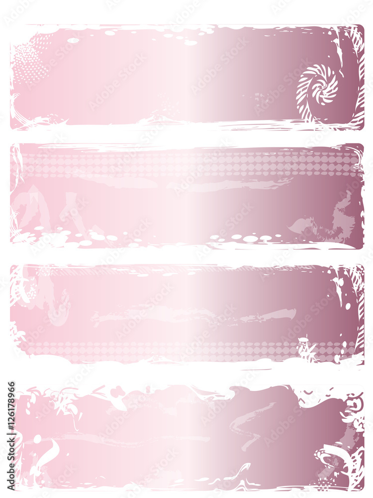 A set of 4 grunge banners with white borders and gradient color