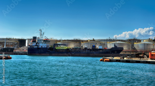 cargo ship waiting in the port Genova