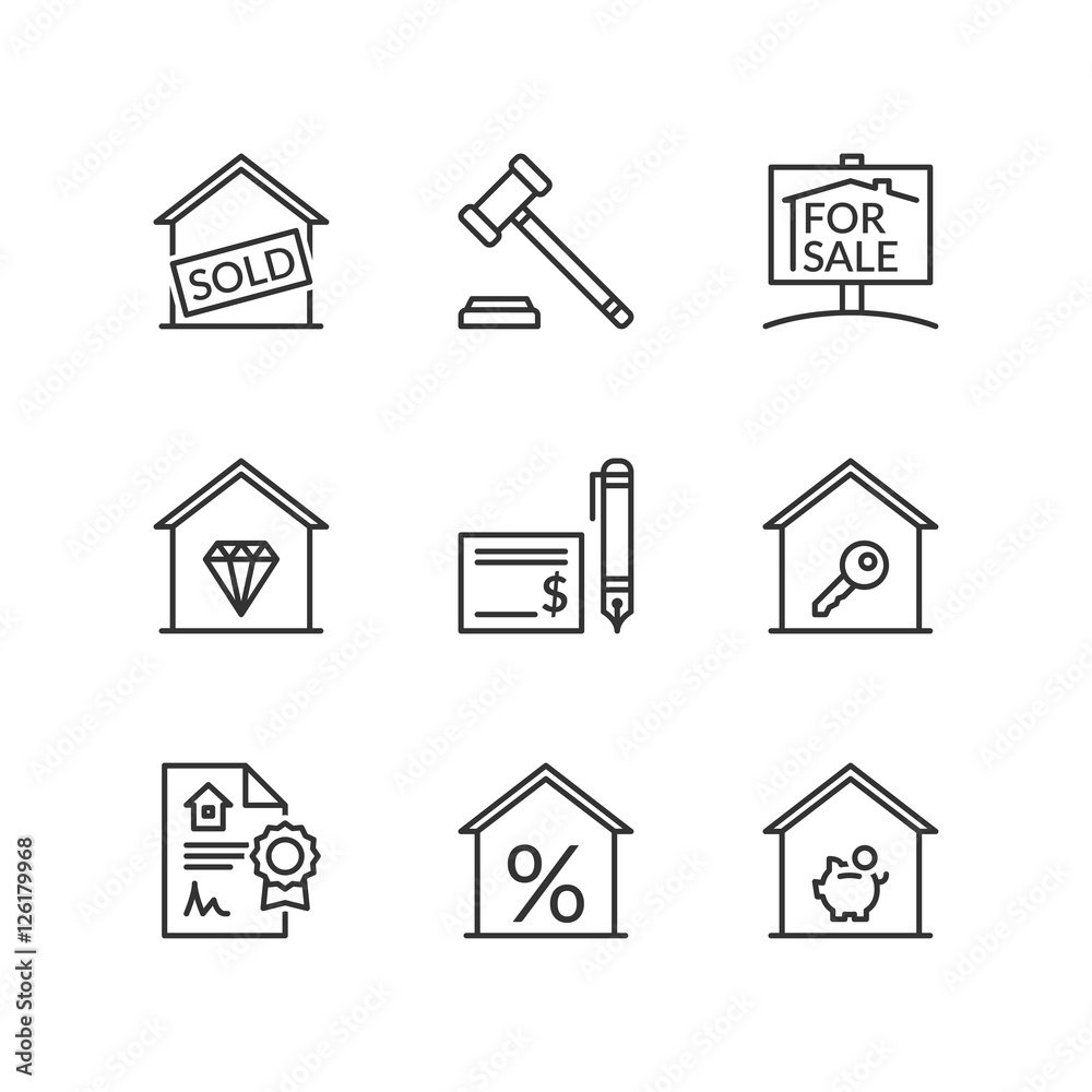 Line icons. Real estate for sale. Flat symbols
