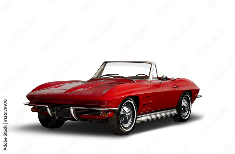 Red Vintage Convertible Automobile on White Background