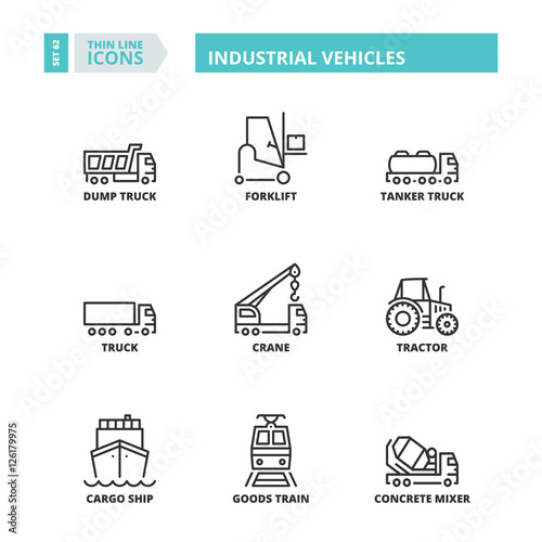Thin line icons. Industrial vehicles