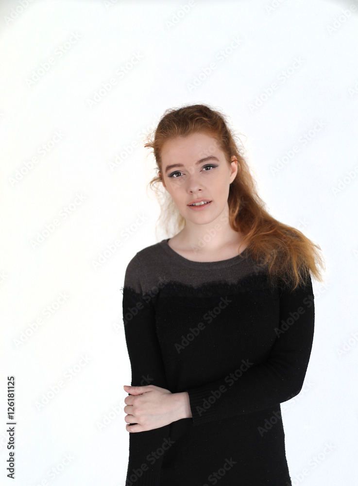 Red Haired Woman in Black Dress Red Haired Woman in Black Dress