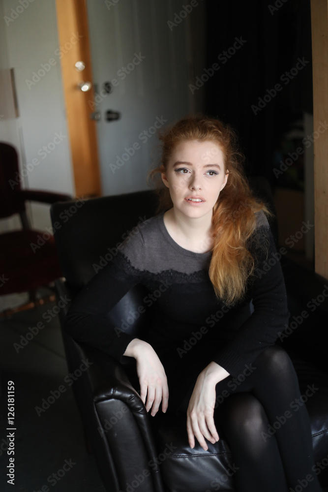 Red Haired Woman in Black Dress Red Haired Woman in Black Dress