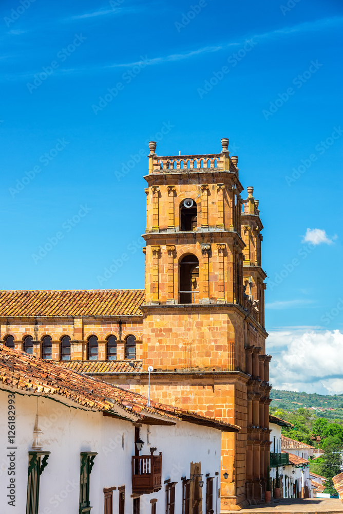 Barichara Cathedral and Blue Sky