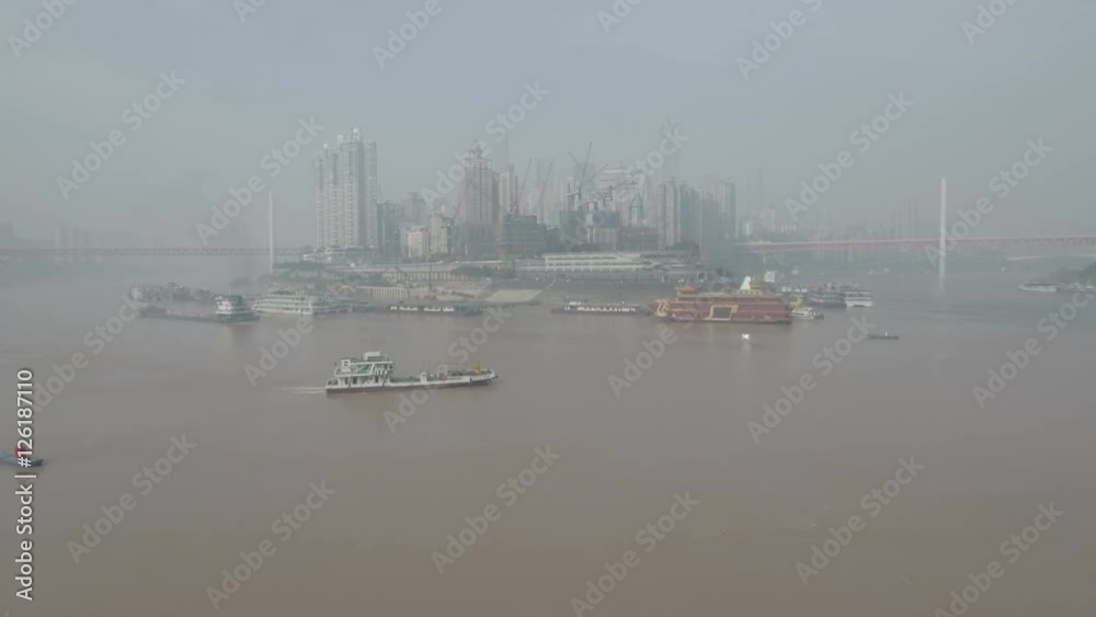 High angle drone flight Chongqing city, China High angle drone flight Chongqing city, China