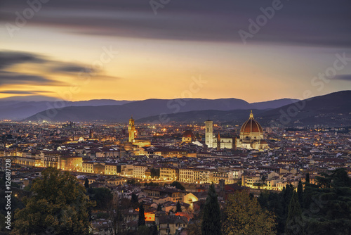 Florence or Firenze sunset aerial cityscape.Tuscany, Italy