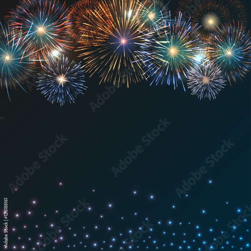 Brightly Colorful Fireworks on twilight background