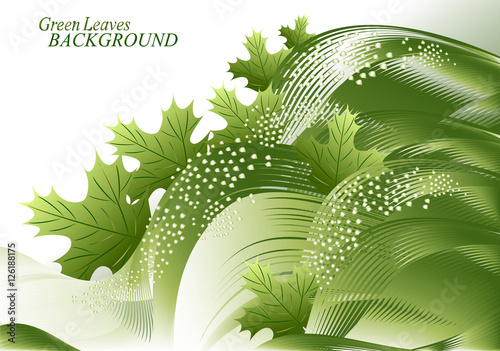 Abstract green monochrome background with leaves. EPS10 vector illustration