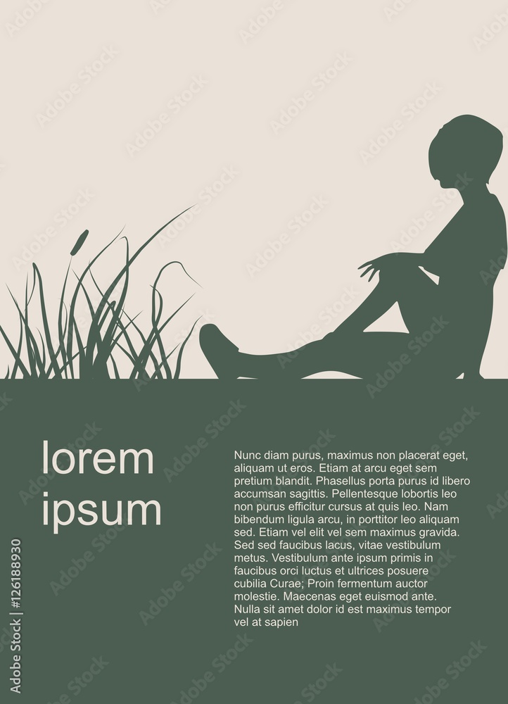 Sporty woman sits on a floor. Short hair girl silhouette . Fitness Club leaflet. Field for text. Modern vector brochure, report or flyer design template. Sporty woman sits on a floor. Short hair girl silhouette . Fitness Club leaflet. Field for text. Modern vector brochure, report or flyer design template.