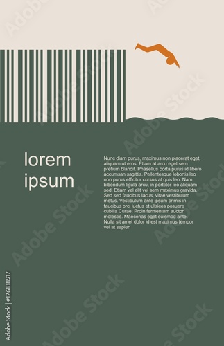 man silhouette diving from bar code springboard. start up relative image. Field for text. Modern vector brochure, report or flyer design template.