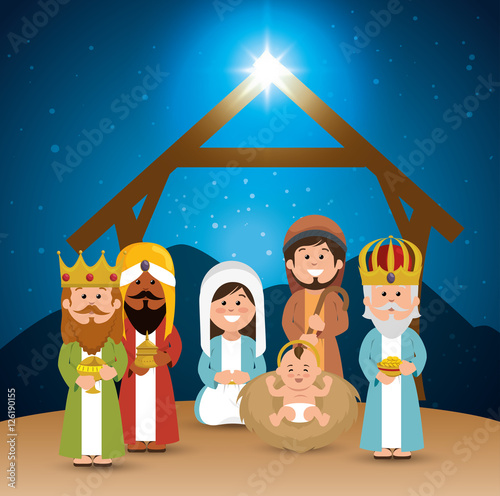 happy merry christmas manger character vector illustration design