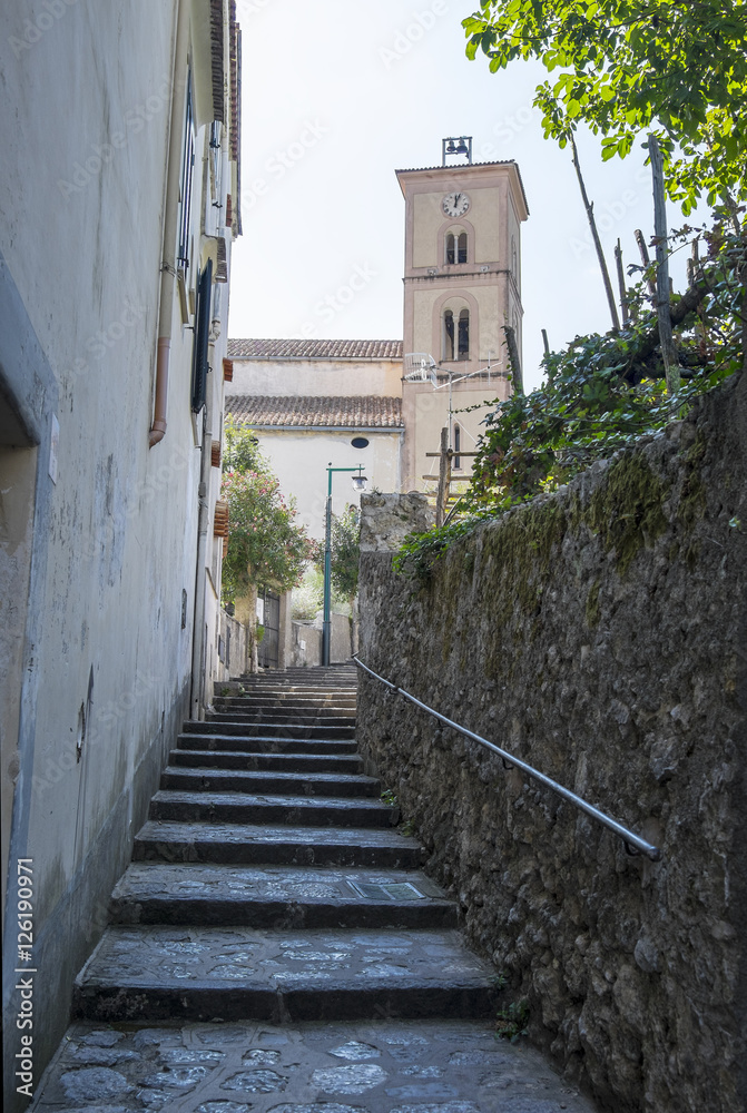 Narrow Street and Staircases in Ravello on the Amalfi Coast Italy