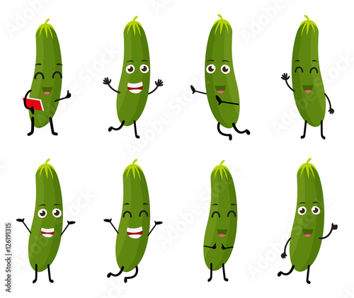 set of funny cucumber vegetable character cartoon