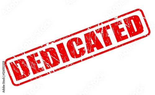 DEDICATED red stamp text