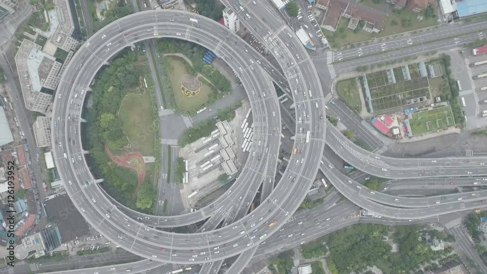 Overhead drone shot Nanpu interchange in Shanghai, transportation China