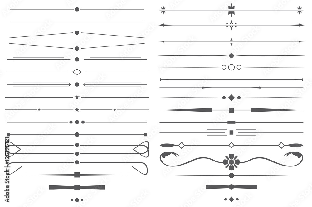 Set of Simple Decorative Page Dividers and Design Elements.