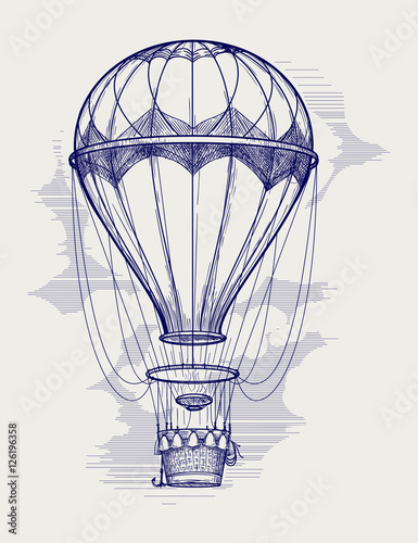 Hot air balloon ball pen sketch vector illustration