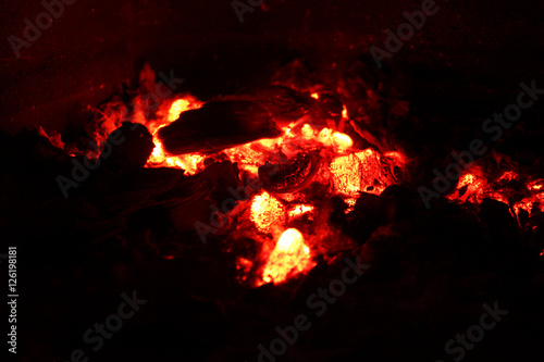 Closeup of Hot Coals, Burning Charcoal photo