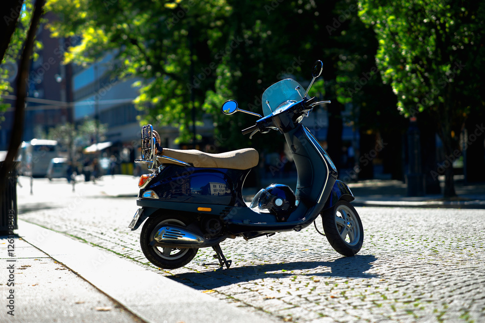 Moped bike on Trondheim streets background