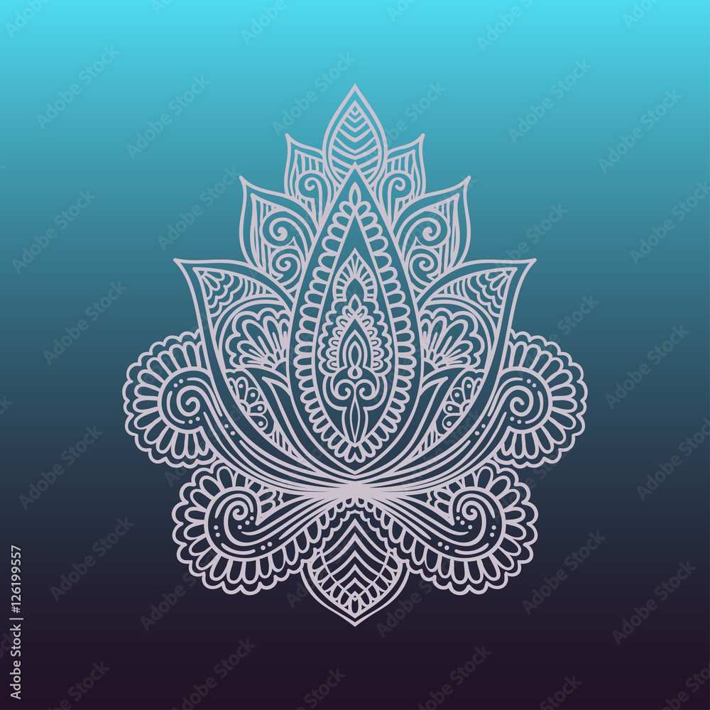 Vector Indian hand drawn hamsa with ethnic ornaments. Beautiful India ethnica ornament. Folk Henna tattoo style