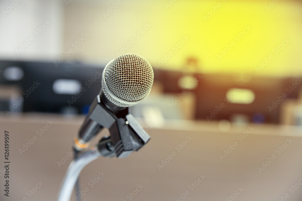 Fototapeta premium Microphone soft focus on blur abstract background