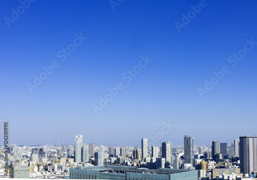 東京都市風景 豊洲 晴海 勝どき 月島 臨海副都心 快晴 青空 高層ビル 大空コピースペース