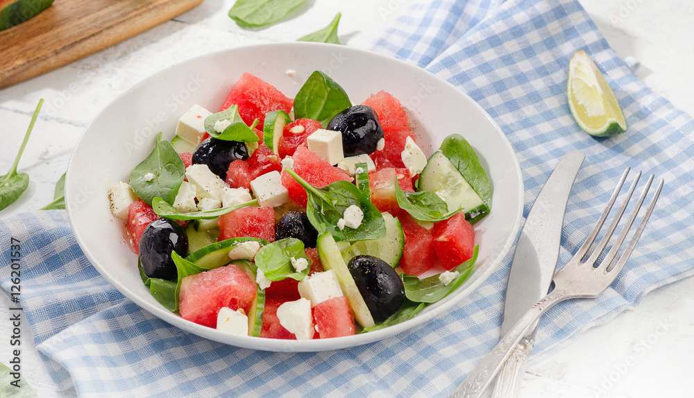 Watermelon salad with feta cheese. Watermelon salad with feta cheese.