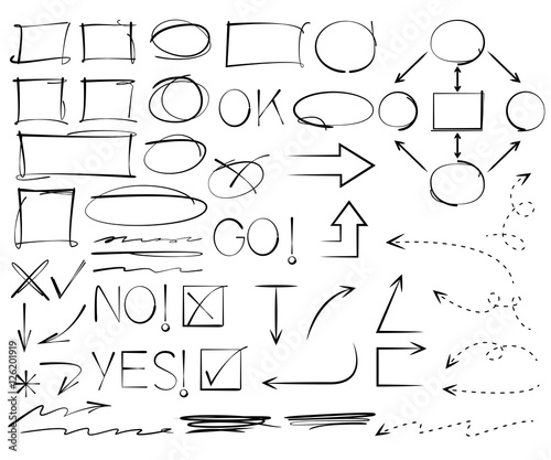 highlight and marker elements, arrows, underlines, grunge circles