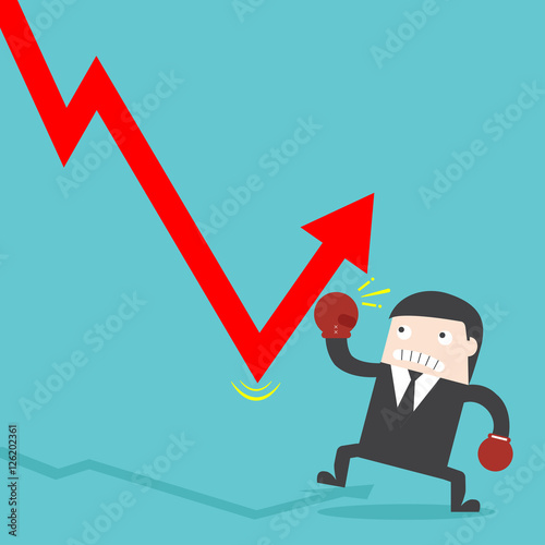 punch drop down graph. fight with loss. try to keep up with increasing stock rate. Profit increase. adjust an uptrend graph. Bull and bear traders on stock exchange. building to success concept vector