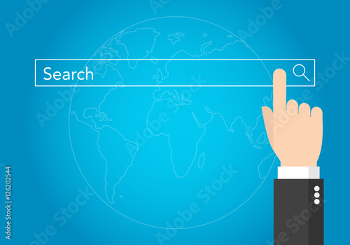 hand touch search panel to exploration discover inspect finding opportunity concept. business internet searching template. search engine tab flat design. searching system technology internet bar.