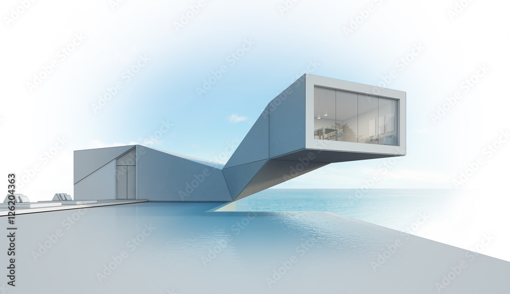 sea view house with pool in modern design, Abstract building - 3d rendering sea view house with pool in modern design, Abstract building - 3d rendering