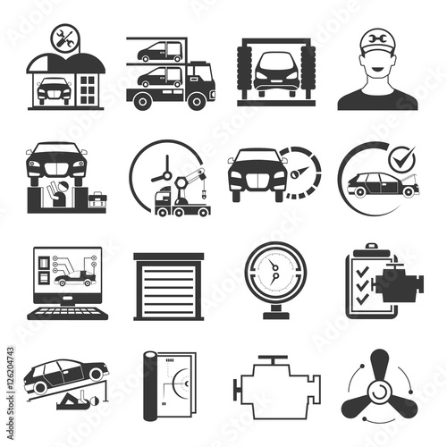 garage icons, car service icons