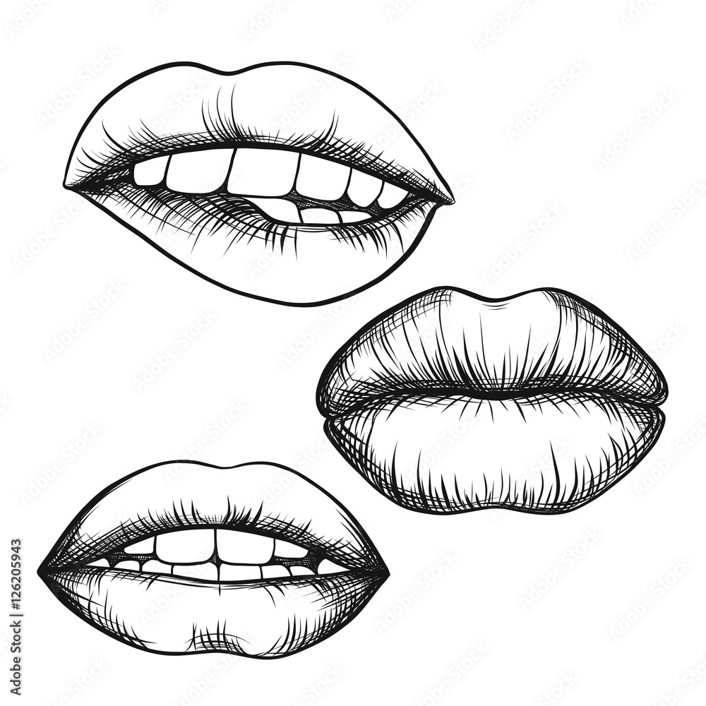 A set of lips on a white background. Lips on a white background. A set of lips on a white background. Lips on a white background.