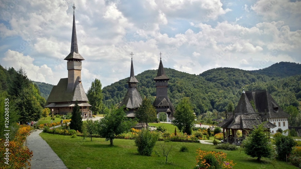 Wood churches inside Barsana Monastery, Maramures Romania