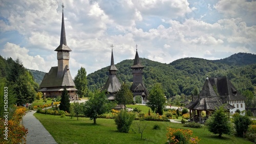 Wood churches inside Barsana Monastery, Maramures Romania