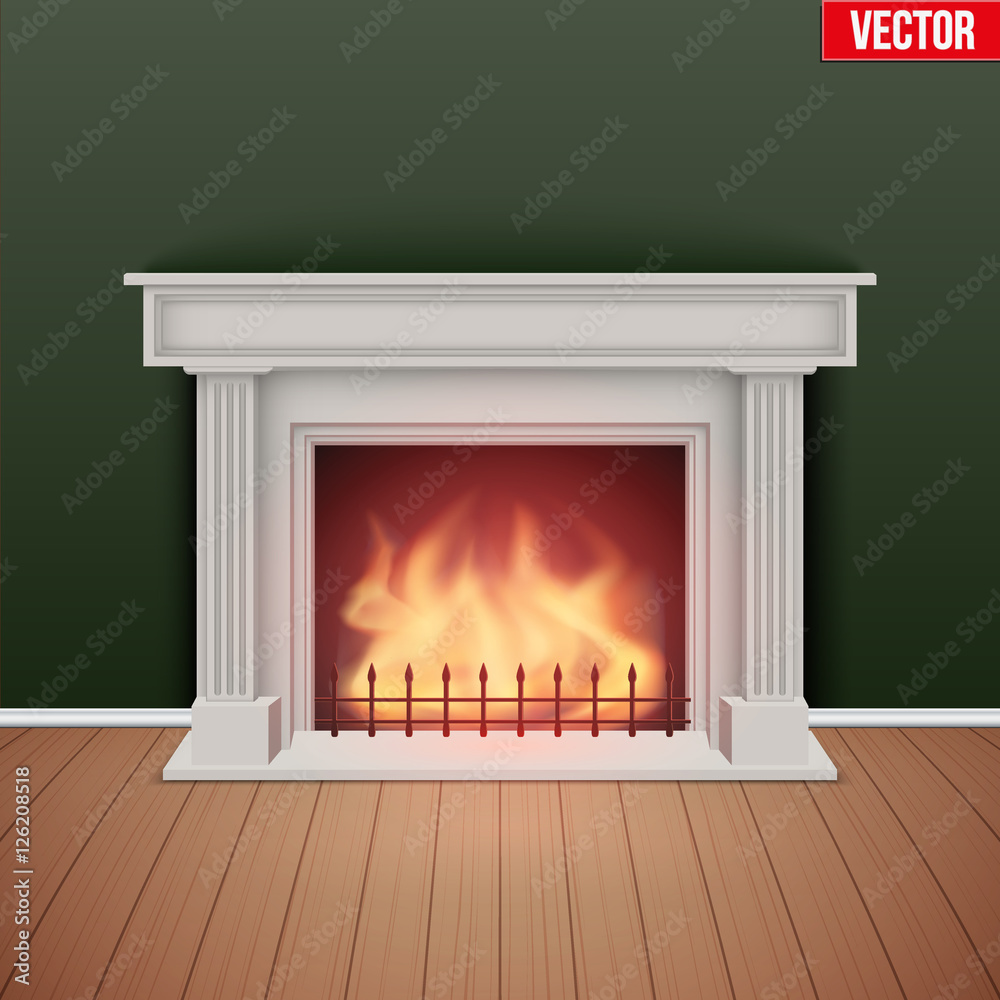 Fireplace in house cozy room. Realistic style design. Vector Illustration. Fireplace in house cozy room. Realistic style design. Vector Illustration.