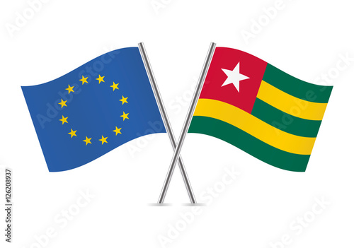 European Union and Togo flags. Vector illustration.