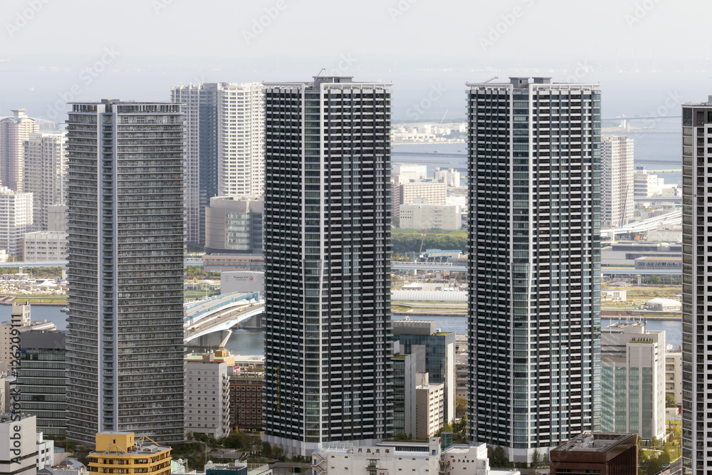 Obraz premium 東京都市風景 東京湾岸再開発エリア 晴海のタワーマンション群