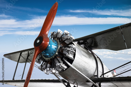 Fotografija Engine and propeller closeup from retro airplane