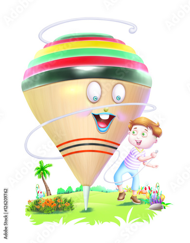 Boy plays with a big top