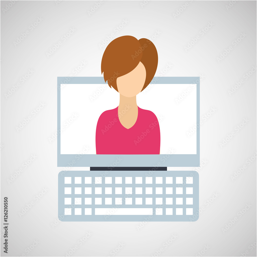computer cartoon icon with character woman vector illustration eps 10 computer cartoon icon with character woman vector illustration eps 10
