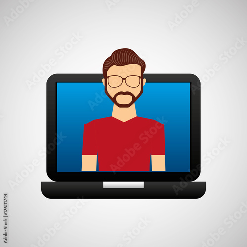 open laptop black and avatar hipster vector illustration eps 10