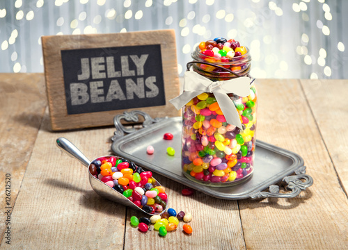 Φωτογραφία Colorful jelly Beans candy dessert table at a holiday event celebration party de
