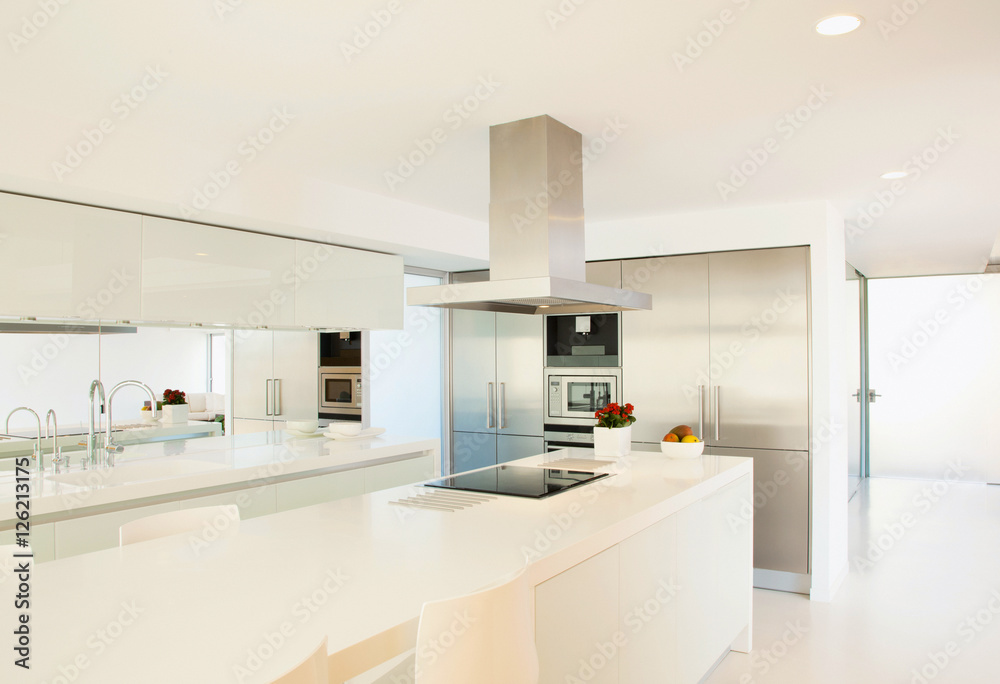 Modern architecture, beautiful kitchen of a luxury apartment Modern architecture, beautiful kitchen of a luxury apartment